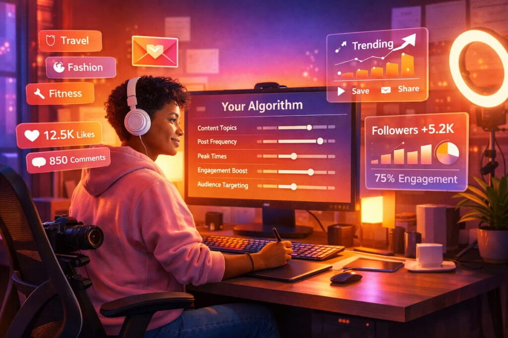 Creator using Instagram ‘Your Algorithm’ to tune Reels topics on a dashboard